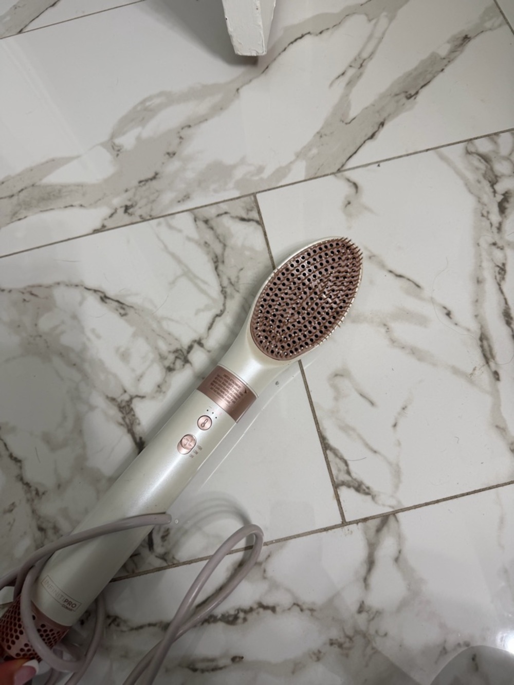 White and Rose Gold Hair Straightening Brush - Women Hair Tool